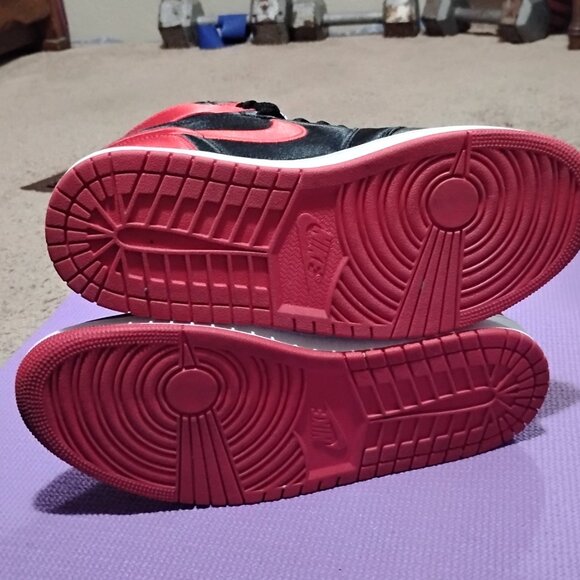 Nike Air Jordan Retro 1 High OG Satin Bred Red Women 11  Nike air Jordan 1 retro high top OG satin red size 11 WS  9.5 MS